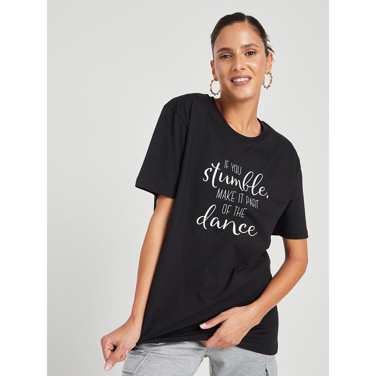 Styli Short Sleeves If You Stumble Slogan Print Oversized T-shirt-women-clothing-tshirts-image-1