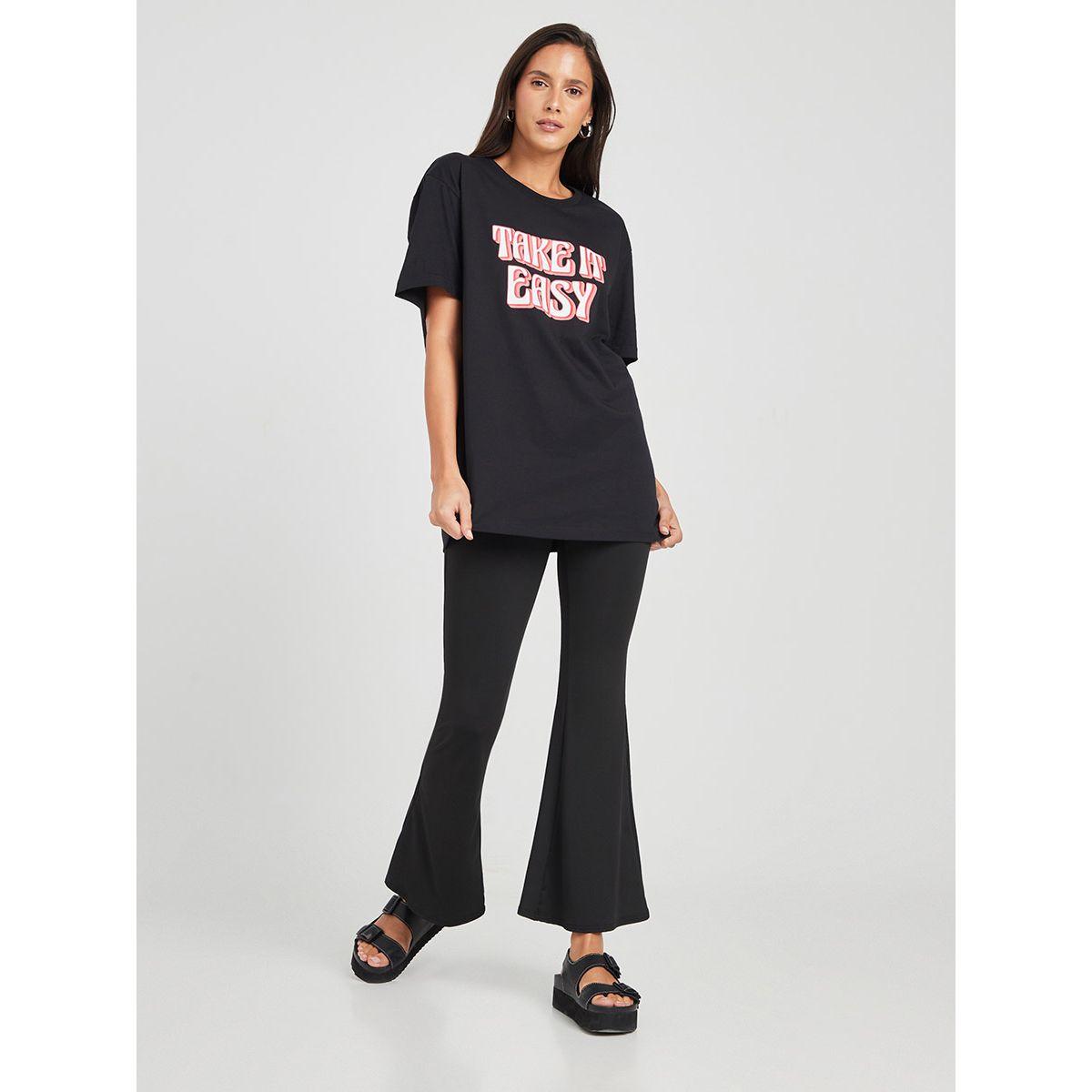 Styli Short Sleeves Take It Easy Slogan Print Oversized T-shirt-women-clothing-tshirts-image-2