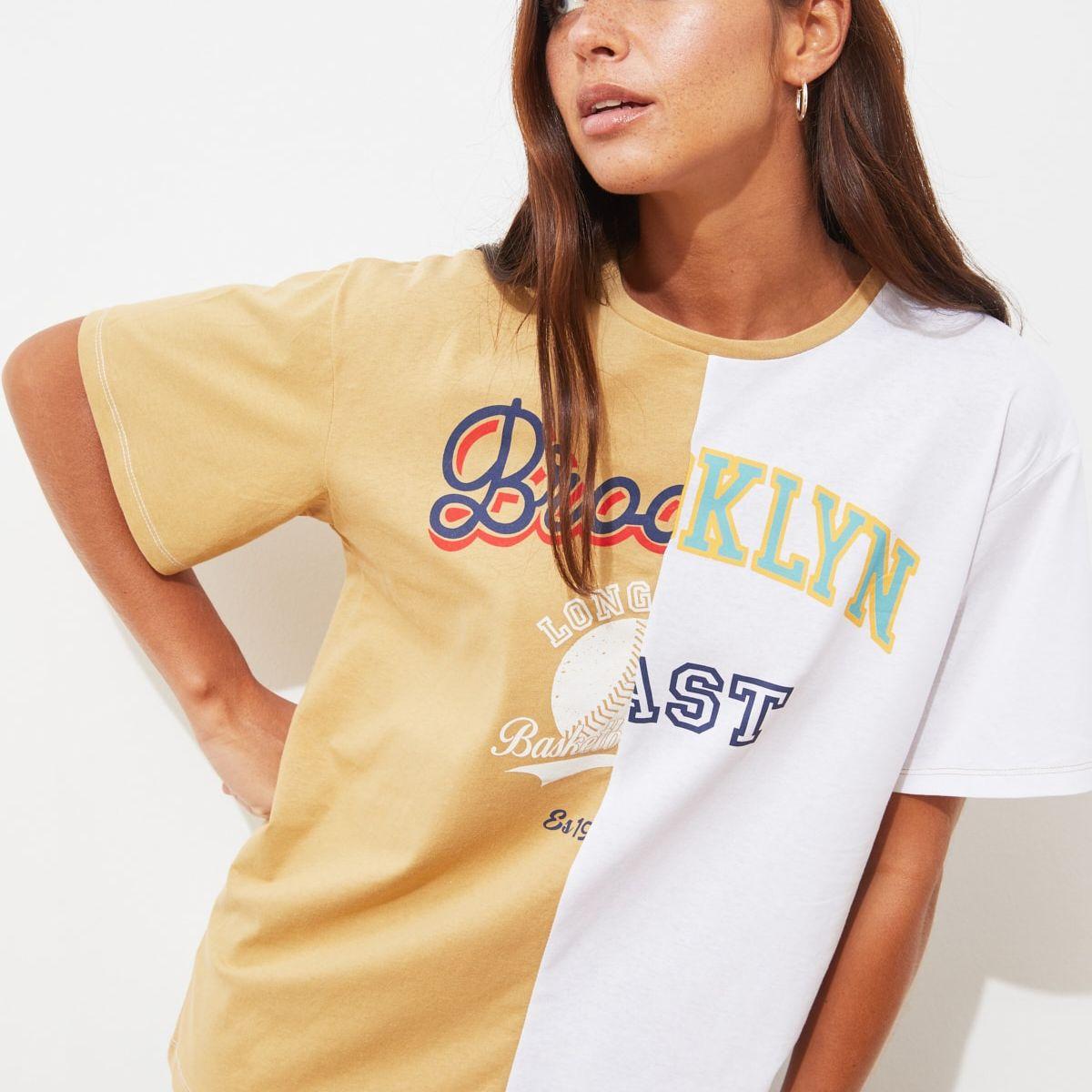 Trendyol Short Sleeves Colorblock Brooklyn Print Regular T-shirt-women-clothing-tshirts-image-1
