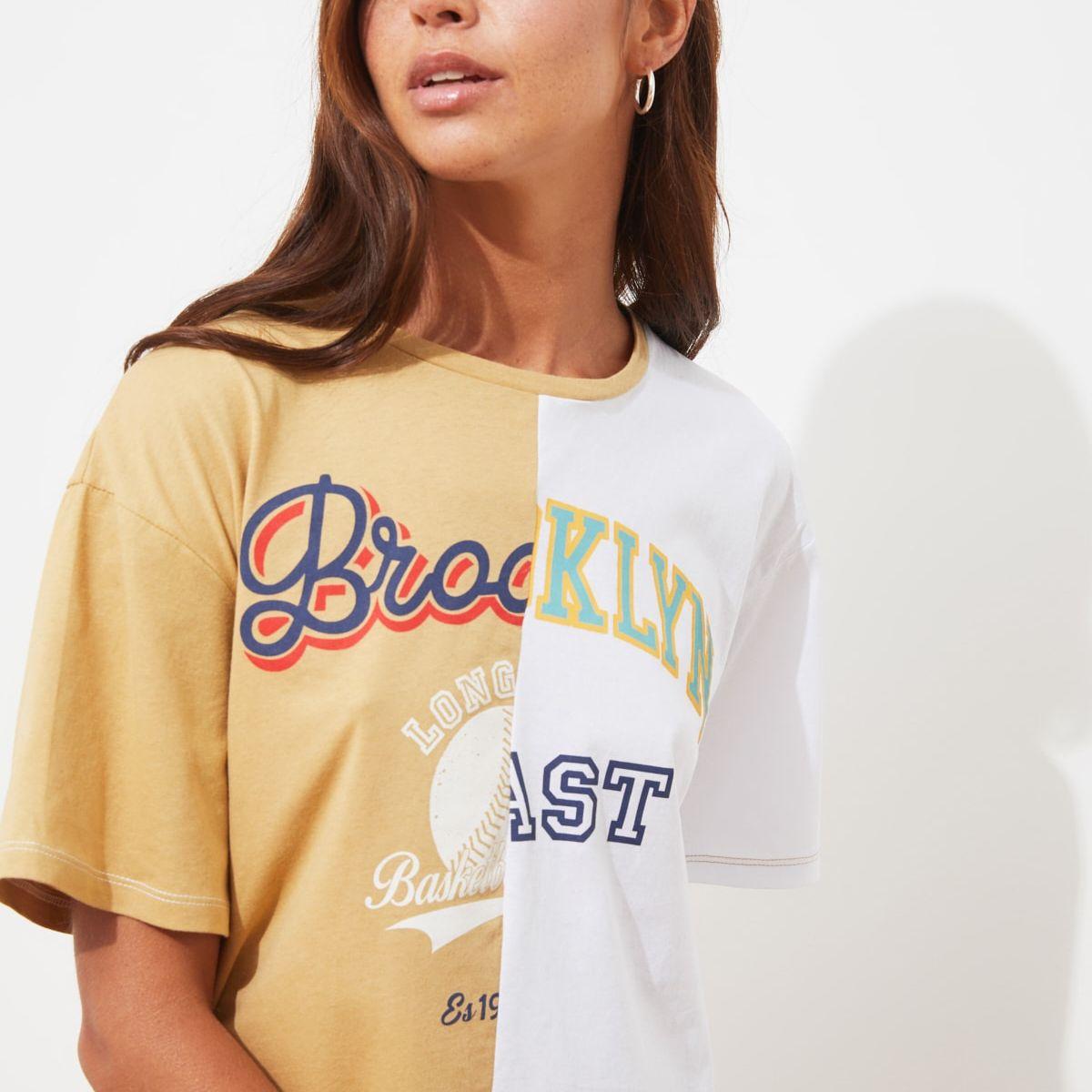 Trendyol Short Sleeves Colorblock Brooklyn Print Regular T-shirt-women-clothing-tshirts-image-4