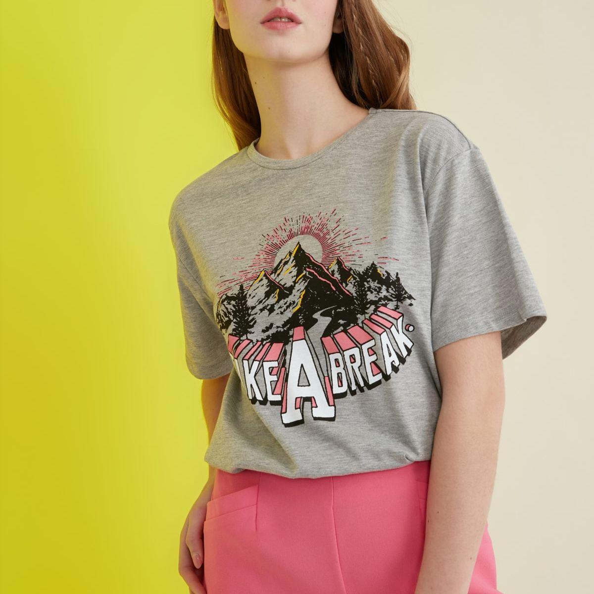 Trendyol Short Sleeves Take A Break Graphic Print Regular T-shirt-women-clothing-tshirts-image-2