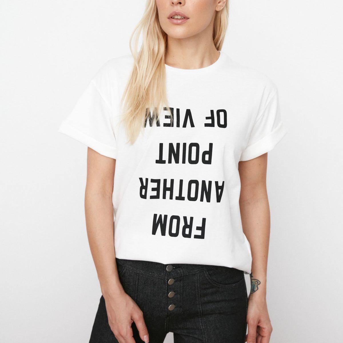 Trendyol Short Sleeves Point of View Slogan Print Regular T-shirt-women-clothing-tshirts-image-1