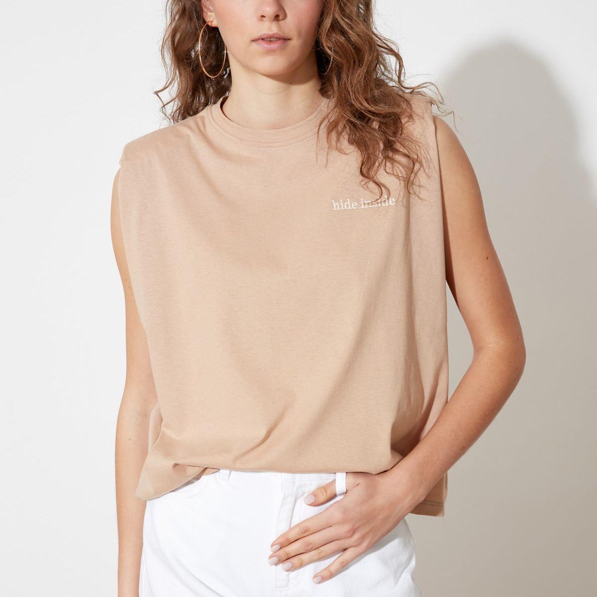 Trendyol Padded Shoulder Sleeveless Round Neck Cotton Boxy T-shirt-women-clothing-tshirts-image-3