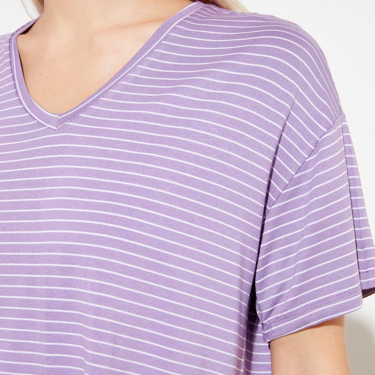 Trendyol Short Sleeves Striped Drop Hem V Neck Regular T-shirt-women-clothing-tshirts-image-4
