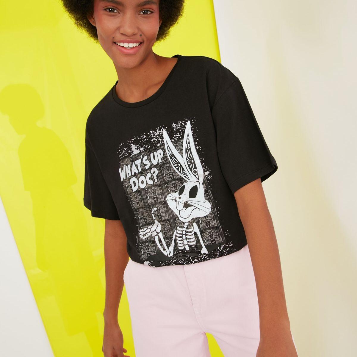 Trendyol Short Sleeves Bugs Bunny Graphic Print Regular T-shirt-women-clothing-tshirts-image-1