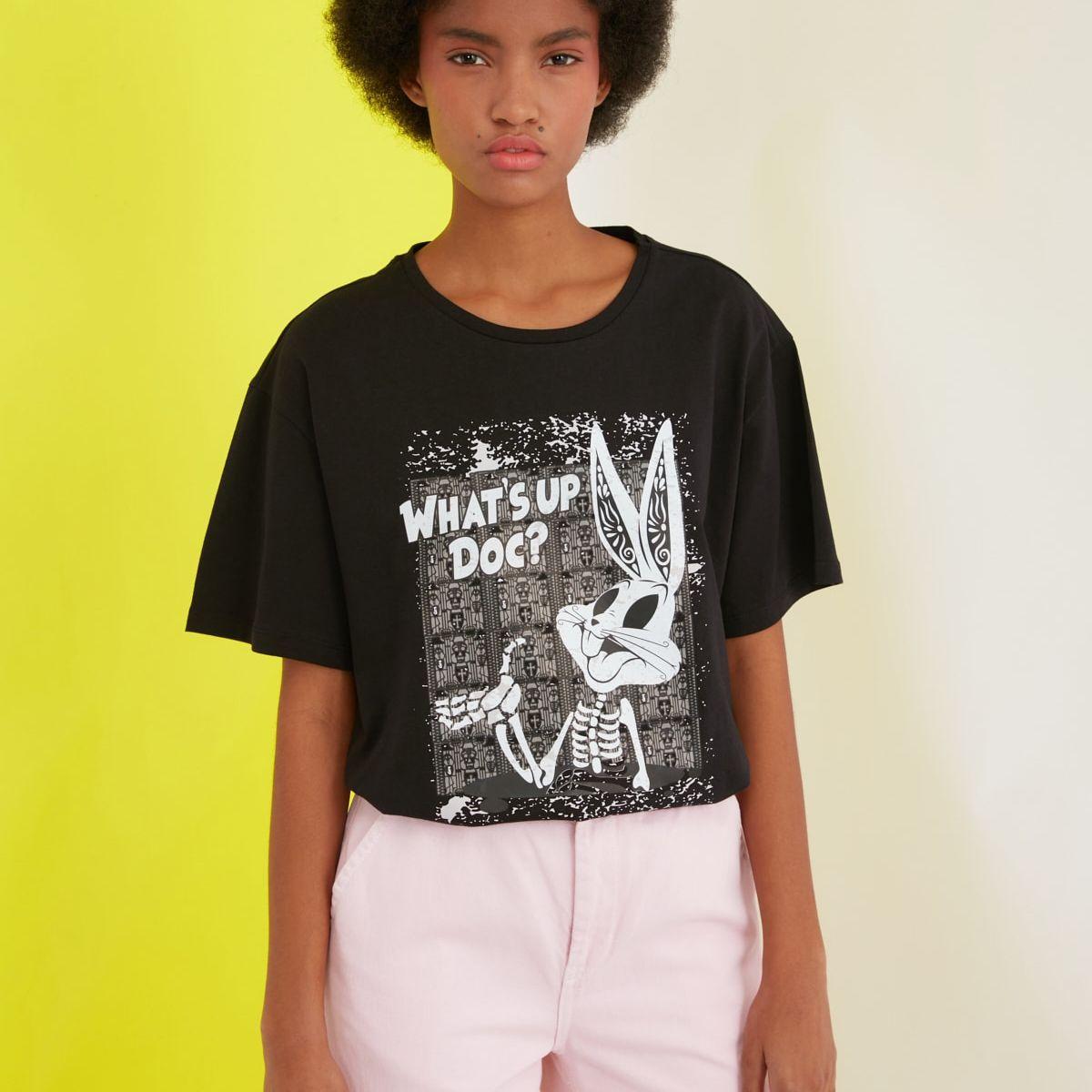 Trendyol Short Sleeves Bugs Bunny Graphic Print Regular T-shirt-women-clothing-tshirts-image-3