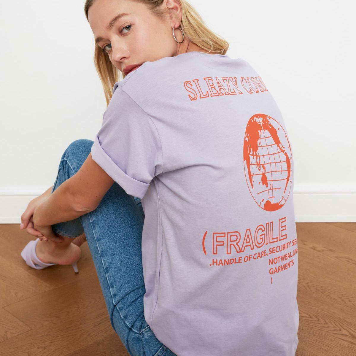Trendyol Short Sleeves Sleazy Corner Graphic Print Oversized T-shirt-women-clothing-tshirts-image-1
