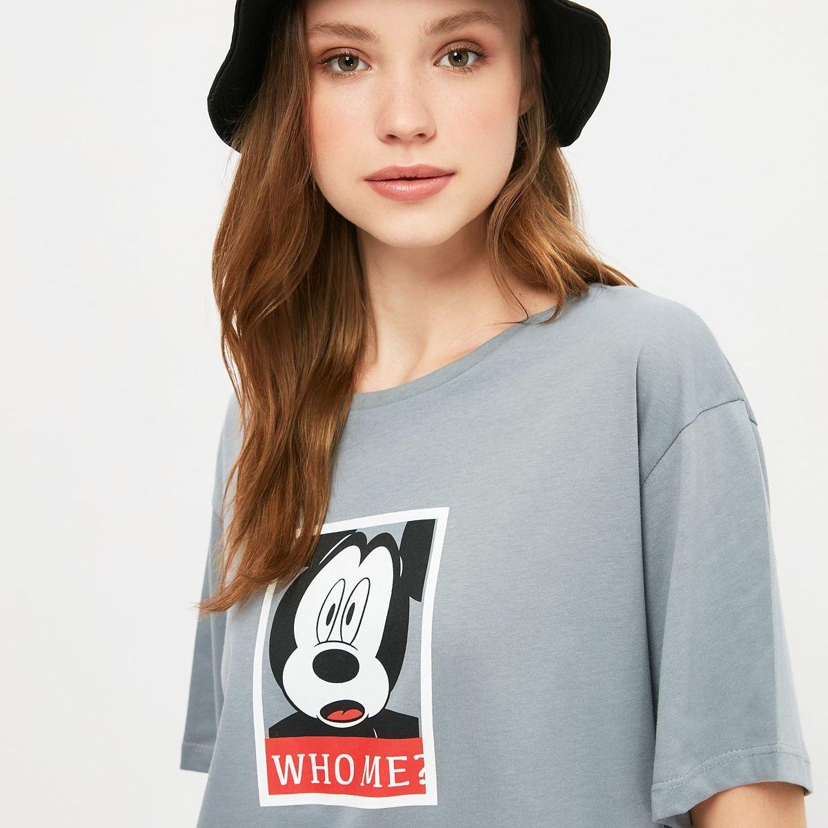 Trendyol Short Sleeves Mickey Mouse Graphic Print Regular T-shirt-women-clothing-tshirts-image-1