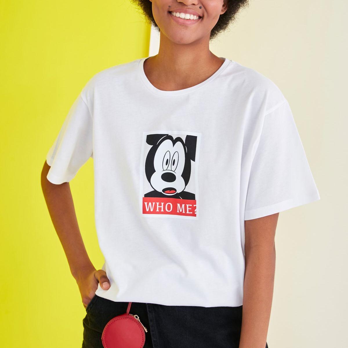 Trendyol Short Sleeves Mickey Mouse Graphic Print Regular T-shirt-women-clothing-tshirts-image-3