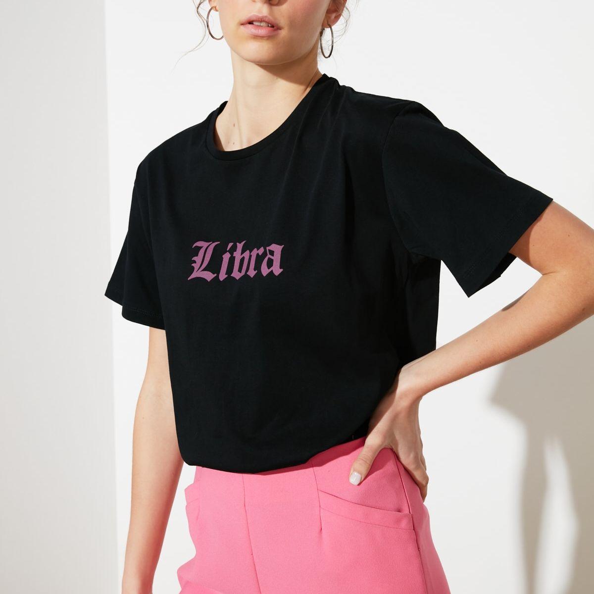 Trendyol Short Sleeves Libra Zodiac Print Knit Regular T-shirt-women-clothing-tshirts-image-2