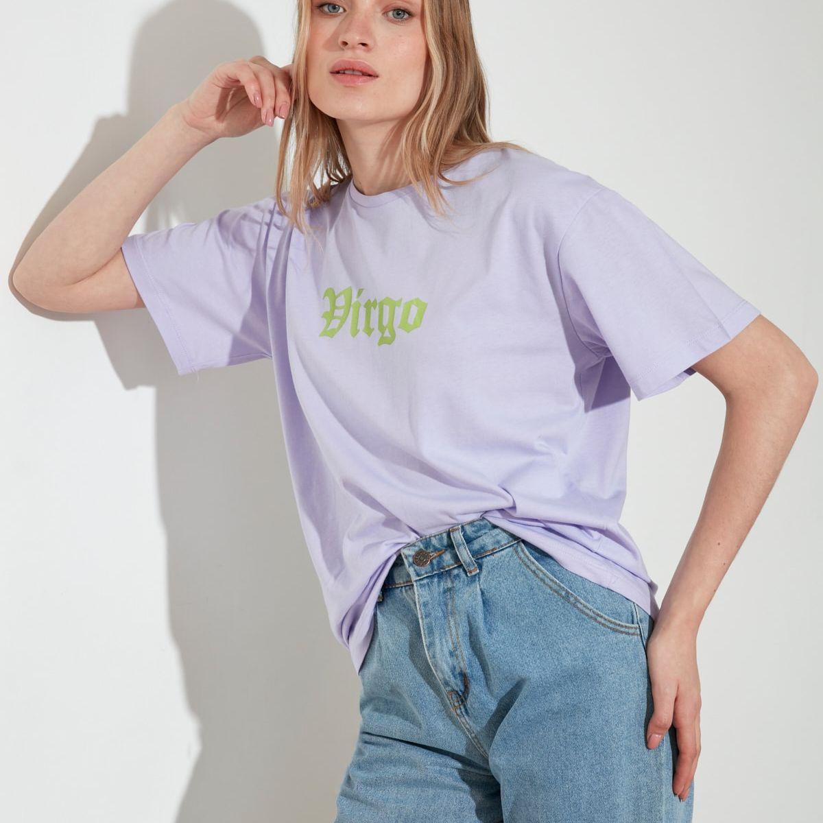 Trendyol Short Sleeves Virgo Zodiac Print Knit Regular T-shirt-women-clothing-tshirts-image-2