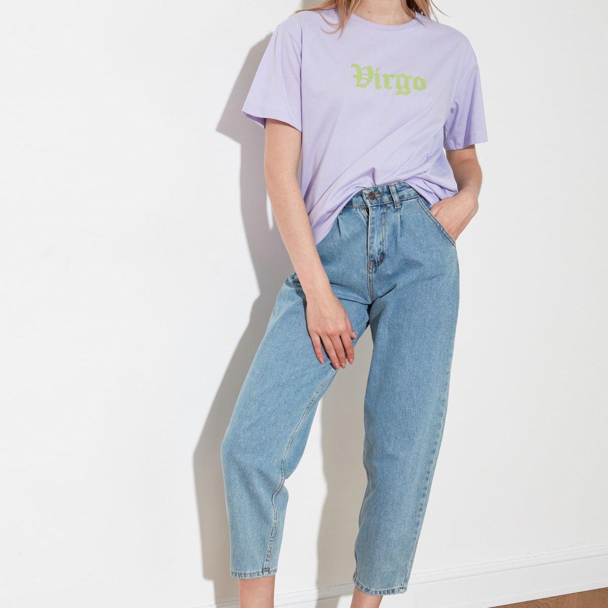 Trendyol Short Sleeves Virgo Zodiac Print Knit Regular T-shirt-women-clothing-tshirts-image-3