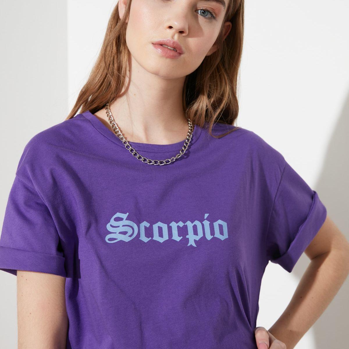 Trendyol Short Sleeves Scorpio Zodiac Print Knit Regular T-shirt-women-clothing-tshirts-image-2