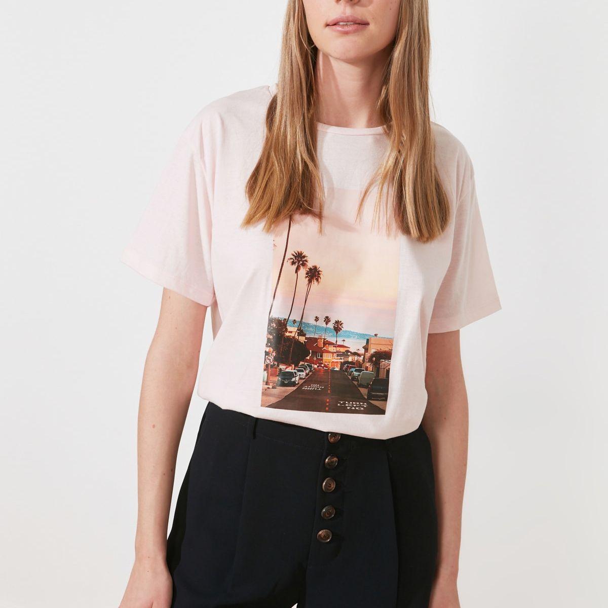 Trendyol Short Sleeves Graphic Print Knitted Regular T-shirt-women-clothing-tshirts-image-1