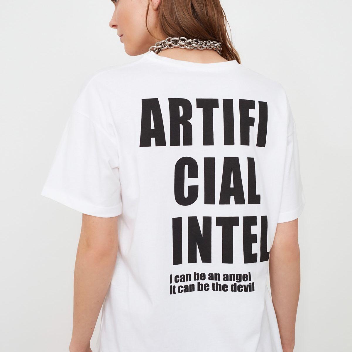 Trendyol Drop Hem Artificial Intelligence Slogan Print Regular T-shirt-women-clothing-tshirts-image-5