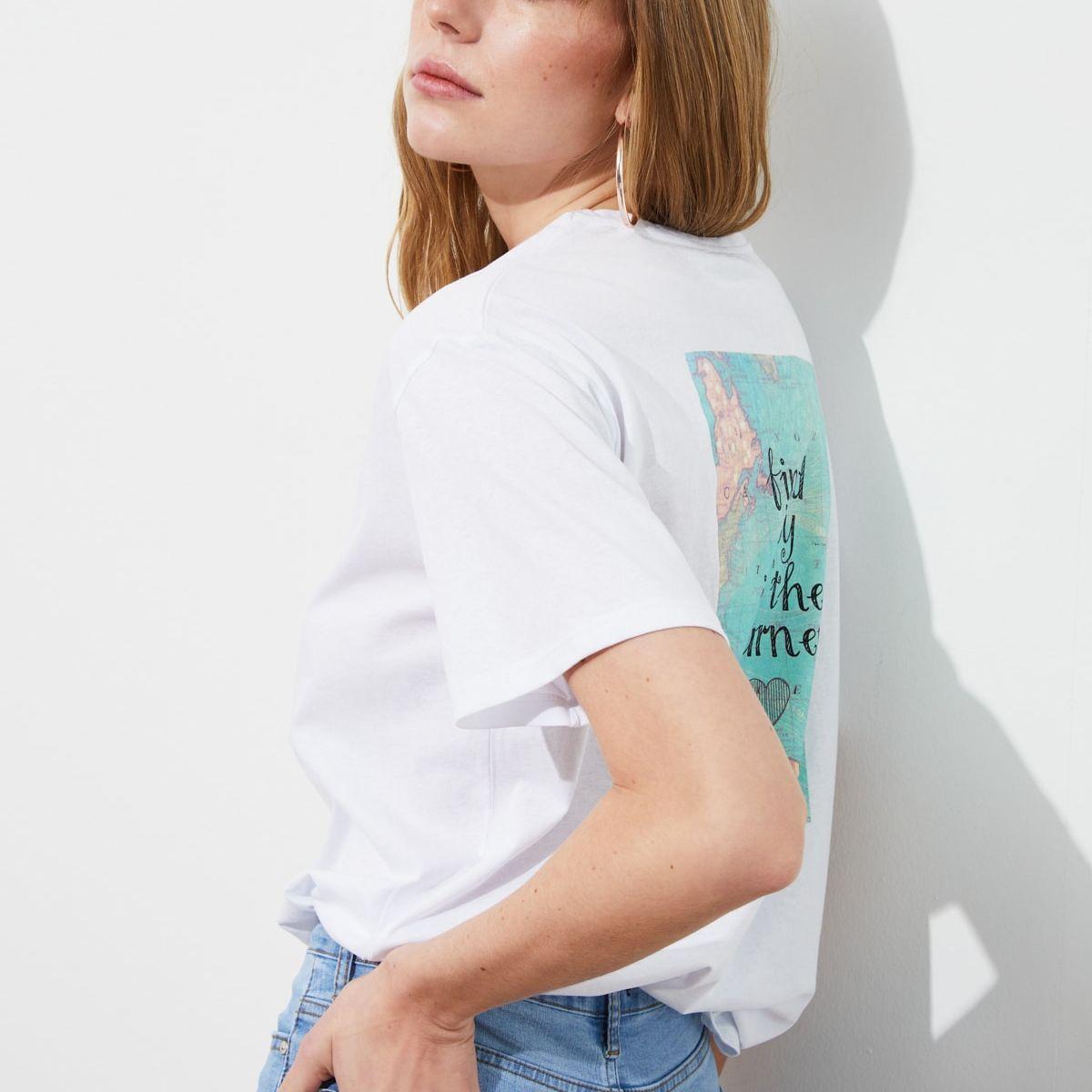 Trendyol Short Sleeves Find Your Journey Graphic Print Regular T-shirt-women-clothing-tshirts-image-1