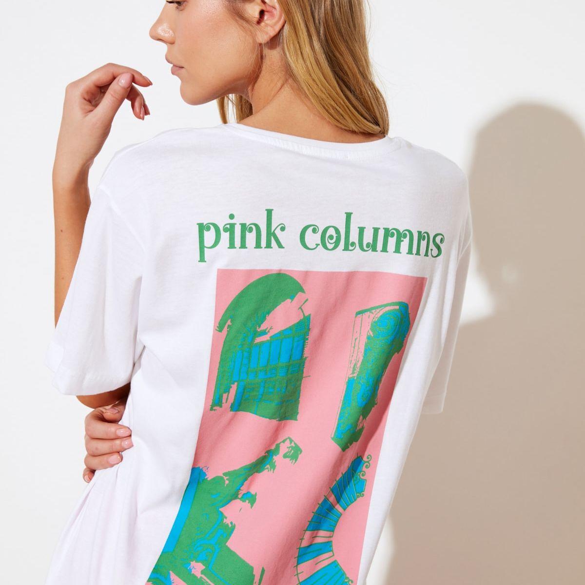 Trendyol Short Sleeves Pink Columns Graphic Print Knitted T-shirt-women-clothing-tshirts-image-1