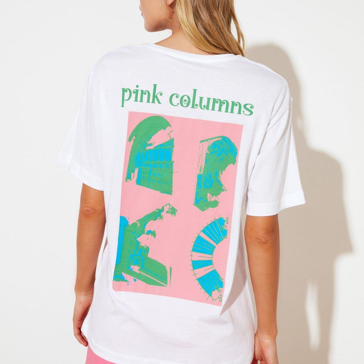 Trendyol Short Sleeves Pink Columns Graphic Print Knitted T-shirt-women-clothing-tshirts-image-2