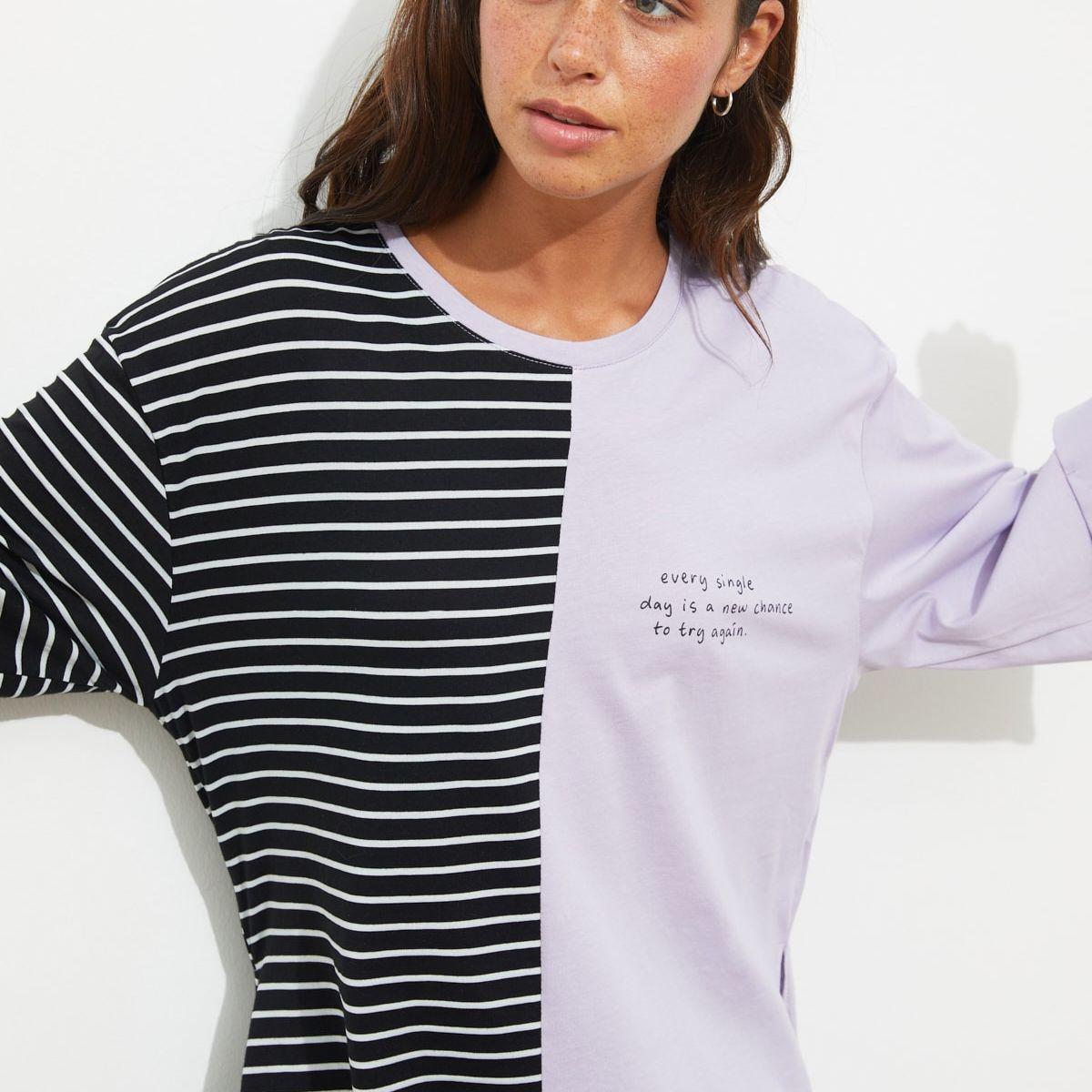 Trendyol 3/4 Sleeves Colorblock Striped Longline Oversized T-shirt-women-clothing-tshirts-image-3