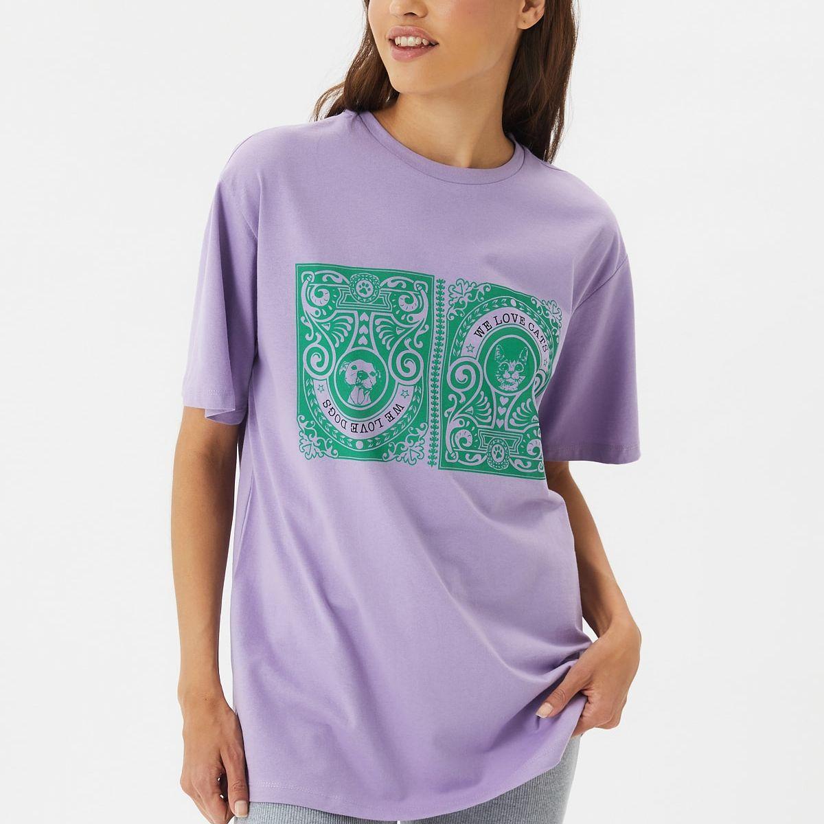 Trendyol Short Sleeves Graphic Print Oversized Longline T-shirt-women-clothing-tshirts-image-2