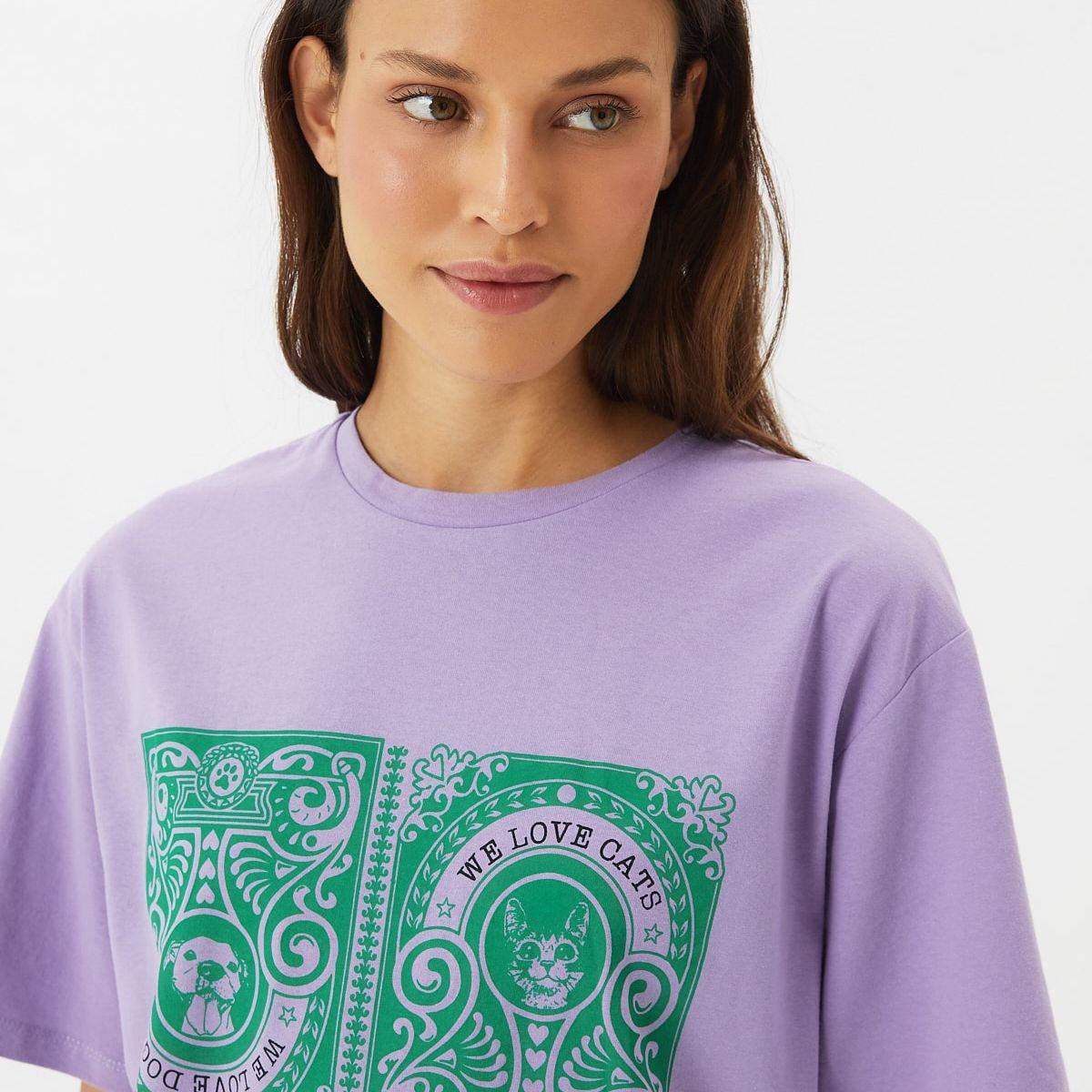 Trendyol Short Sleeves Graphic Print Oversized Longline T-shirt-women-clothing-tshirts-image-3