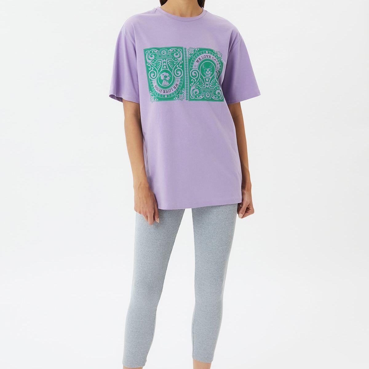 Trendyol Short Sleeves Graphic Print Oversized Longline T-shirt-women-clothing-tshirts-image-4