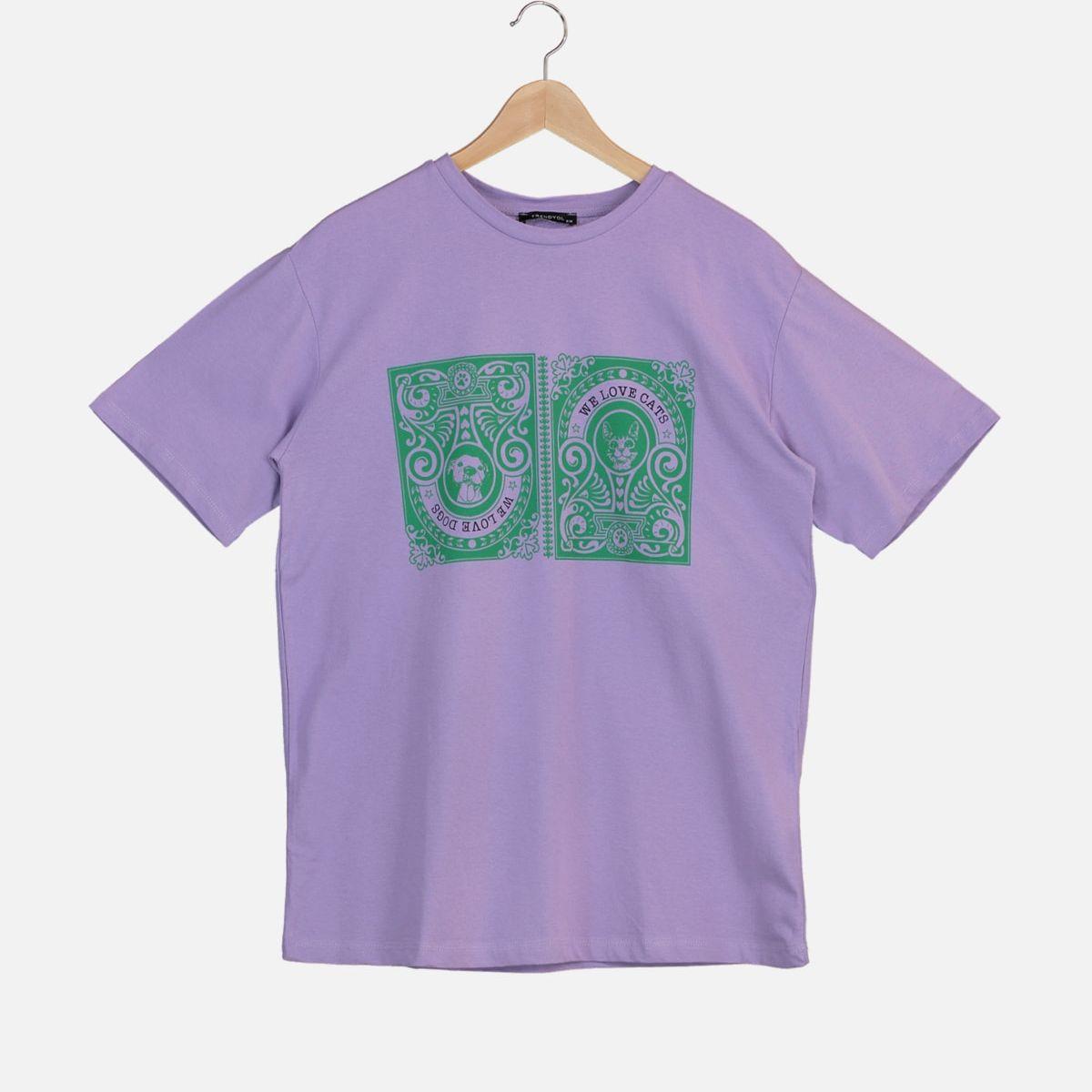 Trendyol Short Sleeves Graphic Print Oversized Longline T-shirt-women-clothing-tshirts-image-6
