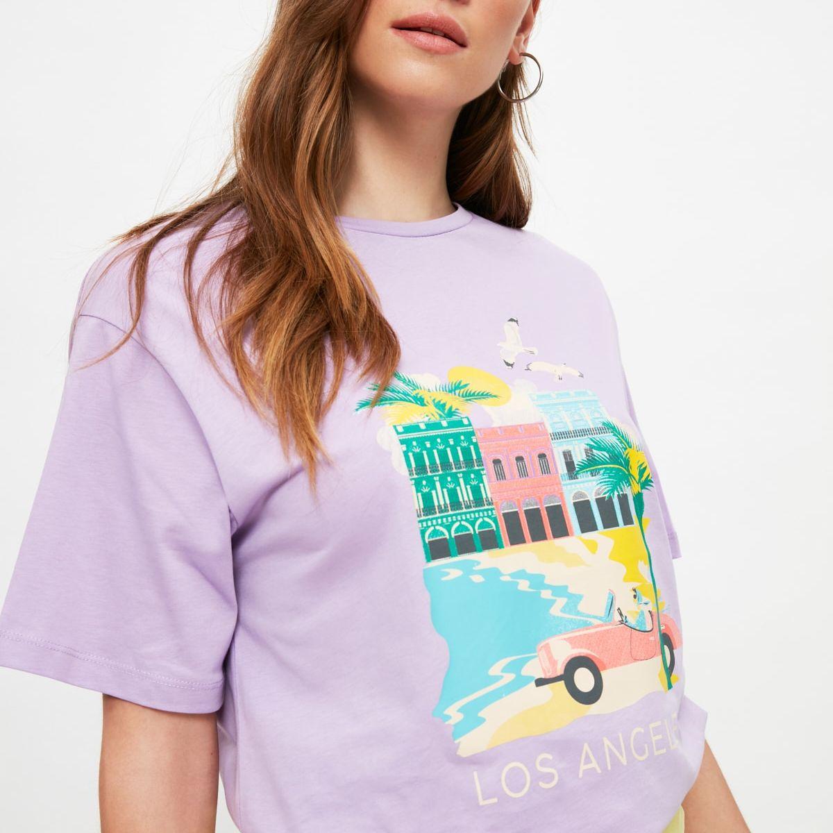 Trendyol Short Sleeves Los Angeles Graphic Print Regular Fit T-shirt-women-clothing-tshirts-image-1