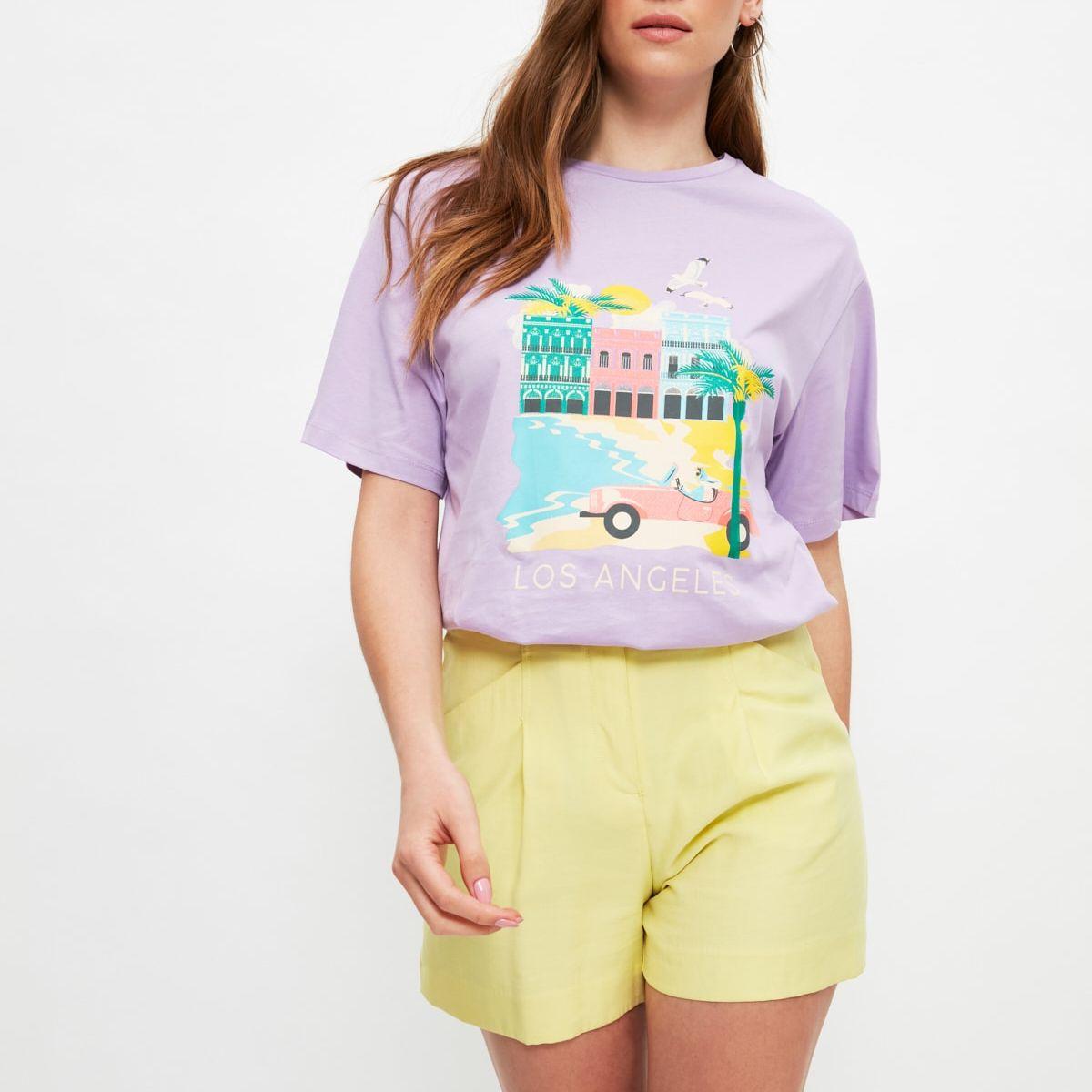 Trendyol Short Sleeves Los Angeles Graphic Print Regular Fit T-shirt-women-clothing-tshirts-image-5