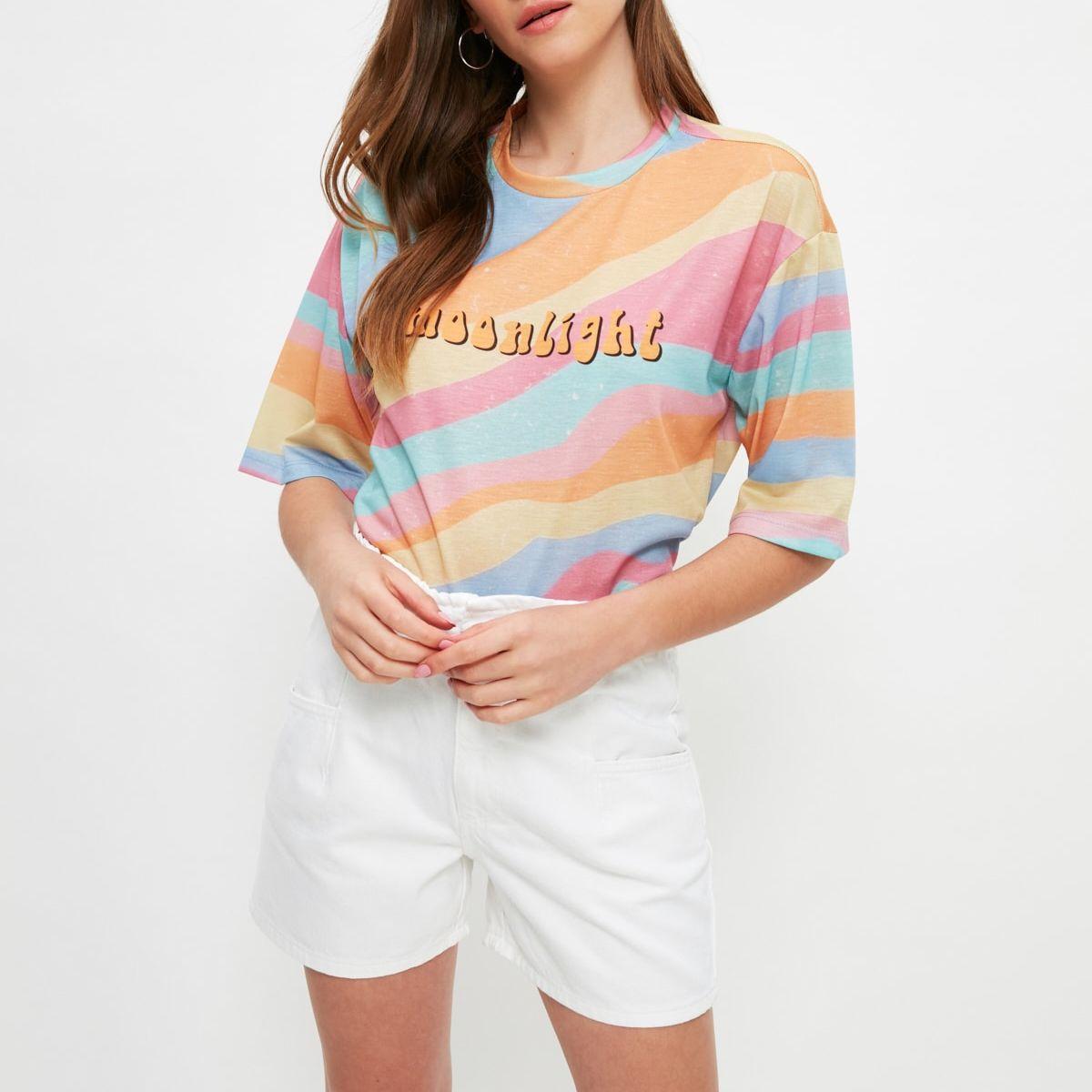 Trendyol Half Sleeves Pastel Wave Stripe Moonlight Print Regular T-shirt-women-clothing-tshirts-image-2