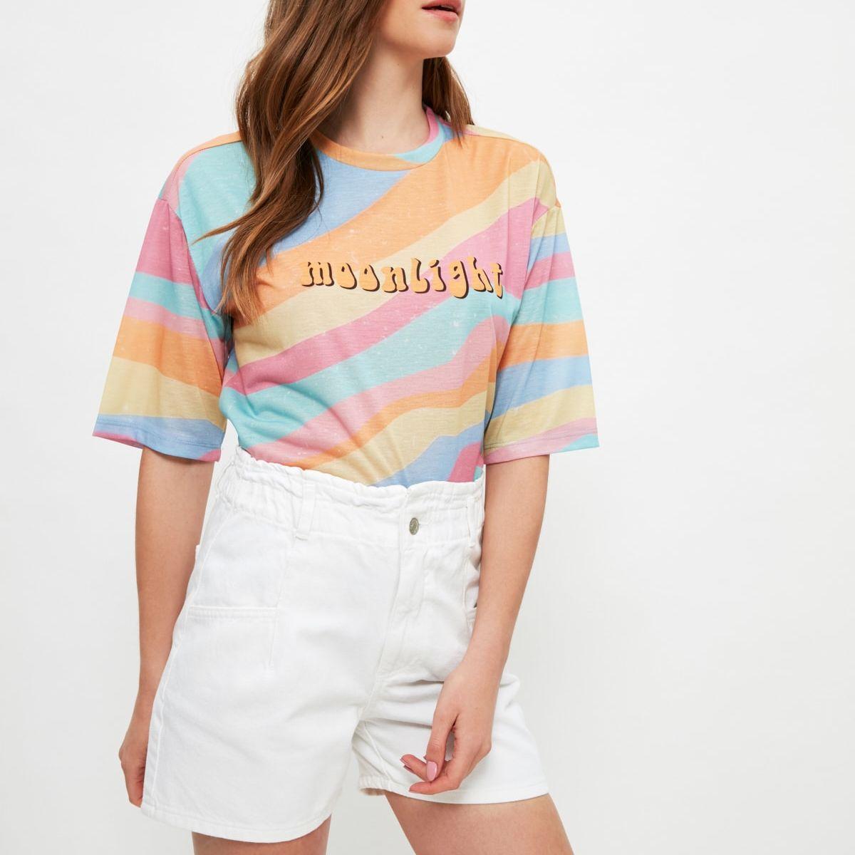 Trendyol Half Sleeves Pastel Wave Stripe Moonlight Print Regular T-shirt-women-clothing-tshirts-image-4
