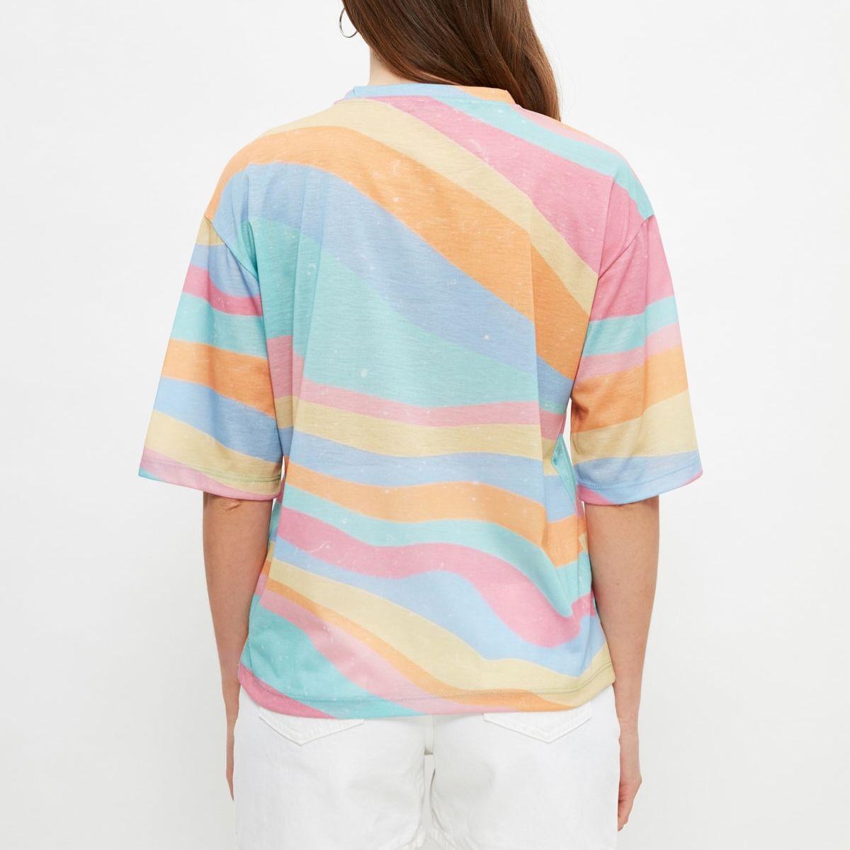 Trendyol Half Sleeves Pastel Wave Stripe Moonlight Print Regular T-shirt-women-clothing-tshirts-image-5