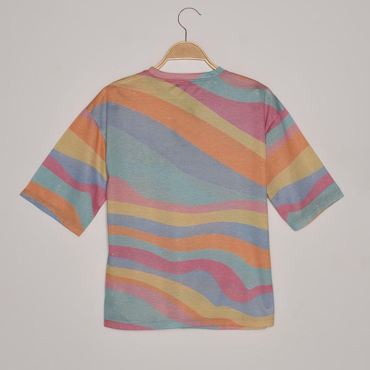 Trendyol Half Sleeves Pastel Wave Stripe Moonlight Print Regular T-shirt-women-clothing-tshirts-image-7