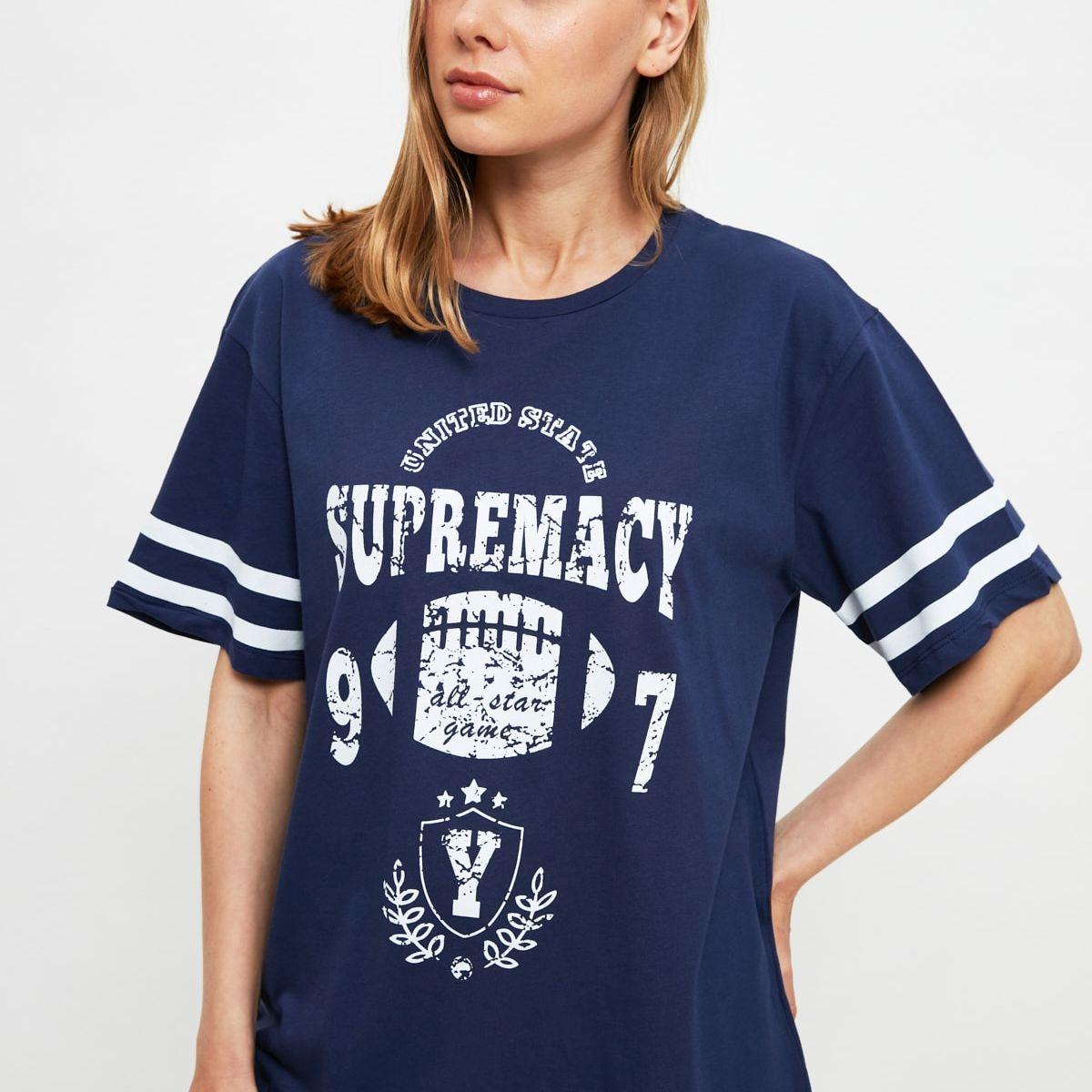 Trendyol Short Sleeves Varsity Print Relaxed Fit T-shirt-women-clothing-tshirts-image-1