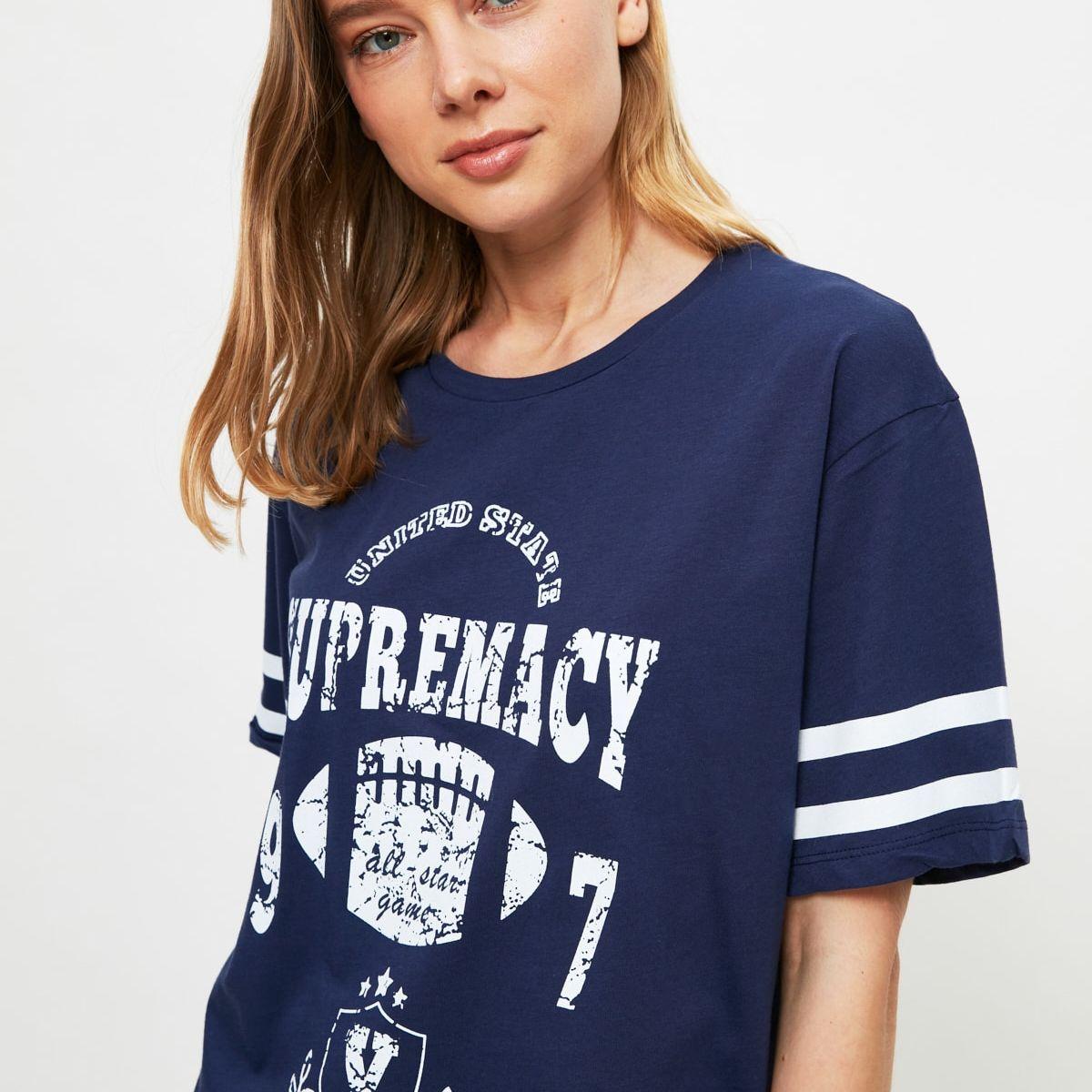 Trendyol Short Sleeves Varsity Print Relaxed Fit T-shirt-women-clothing-tshirts-image-2