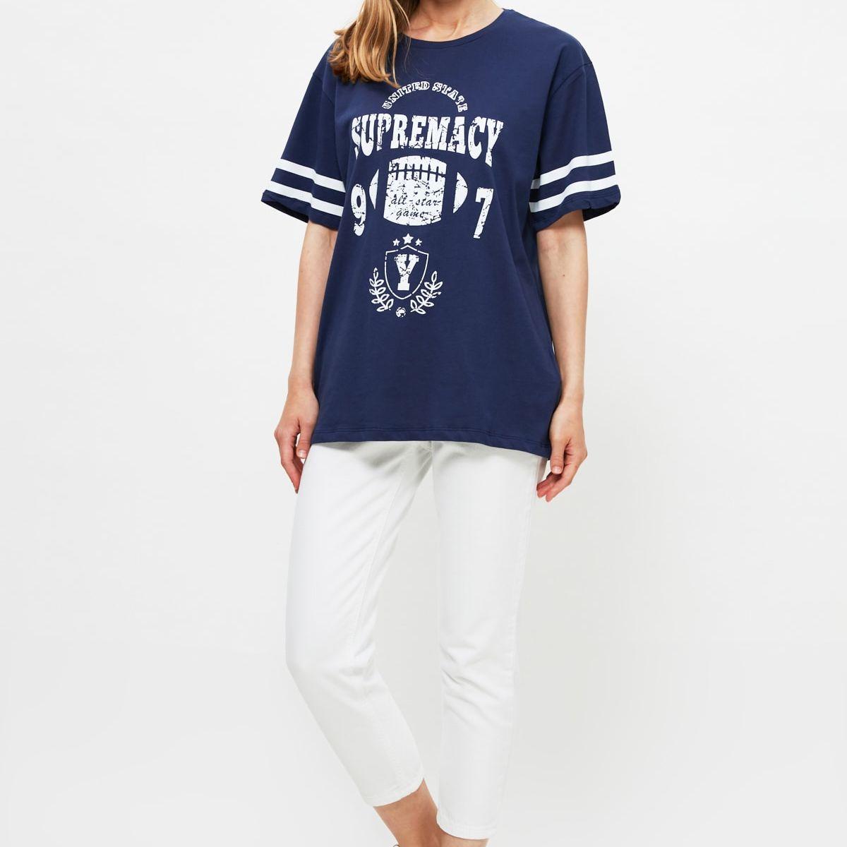 Trendyol Short Sleeves Varsity Print Relaxed Fit T-shirt-women-clothing-tshirts-image-3