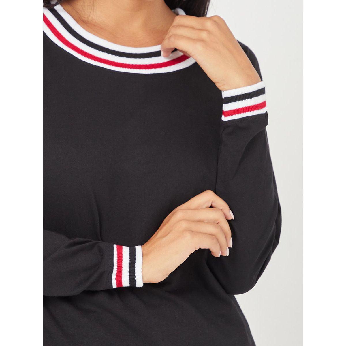 Styli Cuffed Sleeves Striped Band Winter Cotton T-shirt-women-clothing-tshirts-image-3