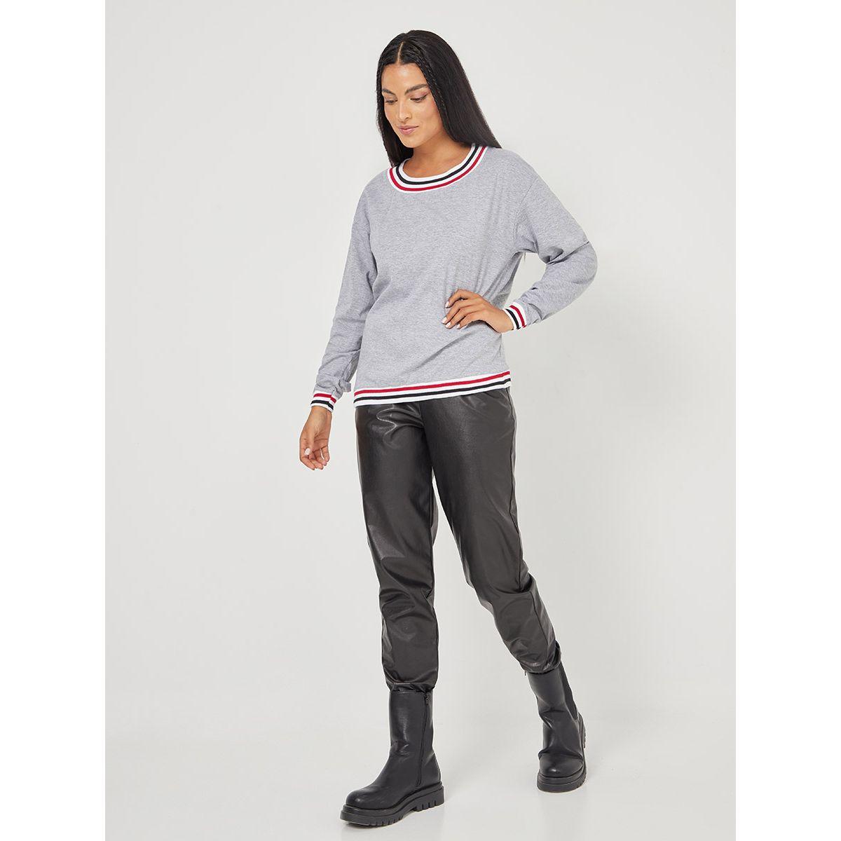 Styli Cuffed Sleeves Striped Band Winter Cotton T-shirt-women-clothing-tshirts-image-2