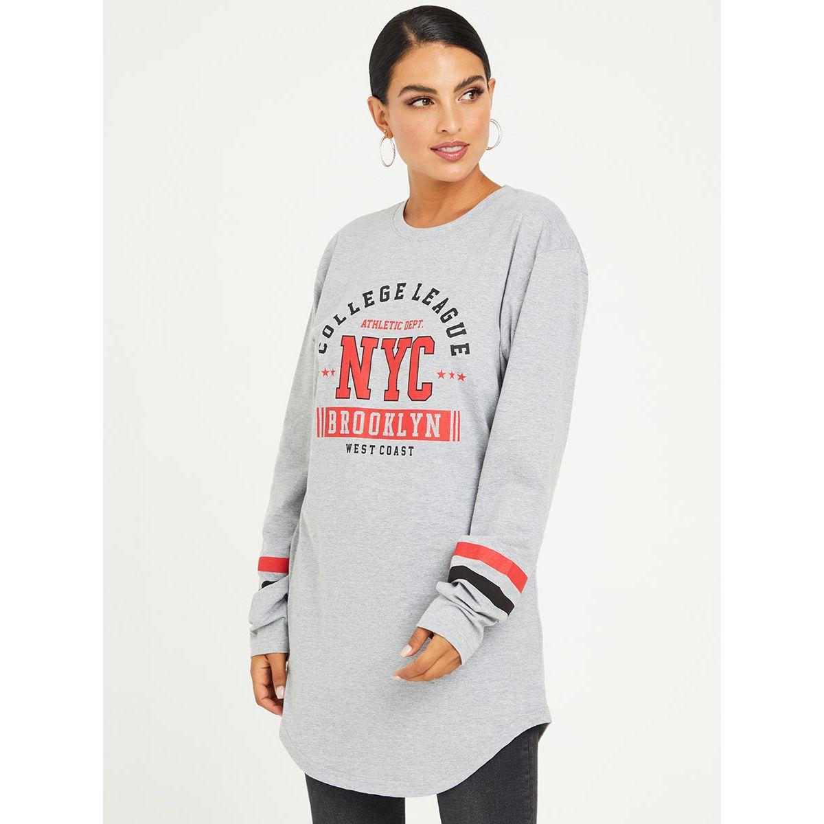 Styli Long Sleeves NYC Slogan Print Modest Longline T-shirt-women-clothing-tshirts-image-1
