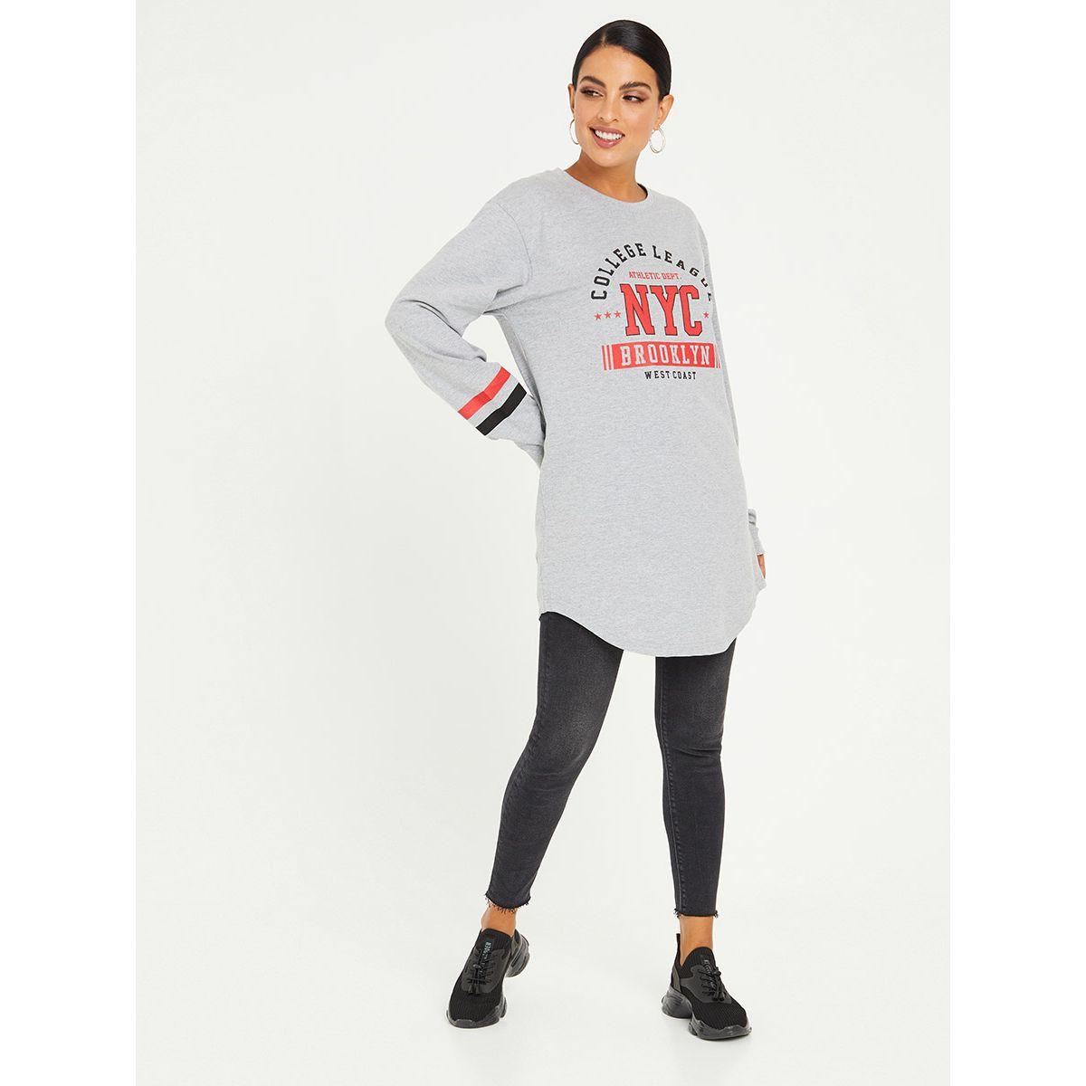 Styli Long Sleeves NYC Slogan Print Modest Longline T-shirt-women-clothing-tshirts-image-2