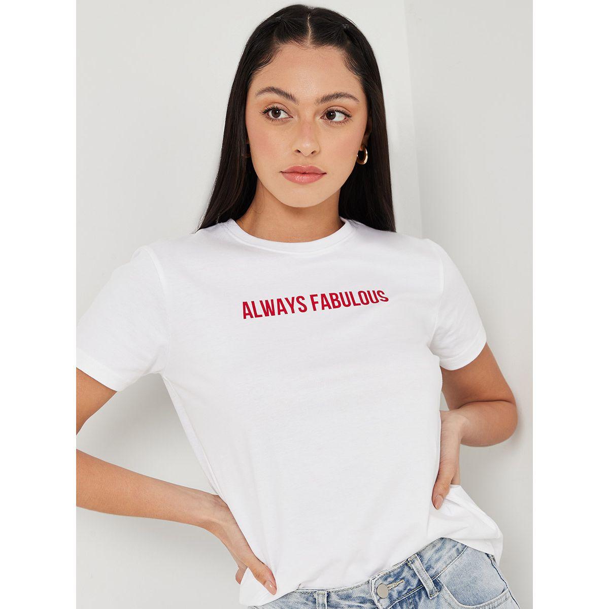 Styli Short Sleeves Always Fabulous Slogan Print Regular Fit T-shirt-women-clothing-tshirts-image-1