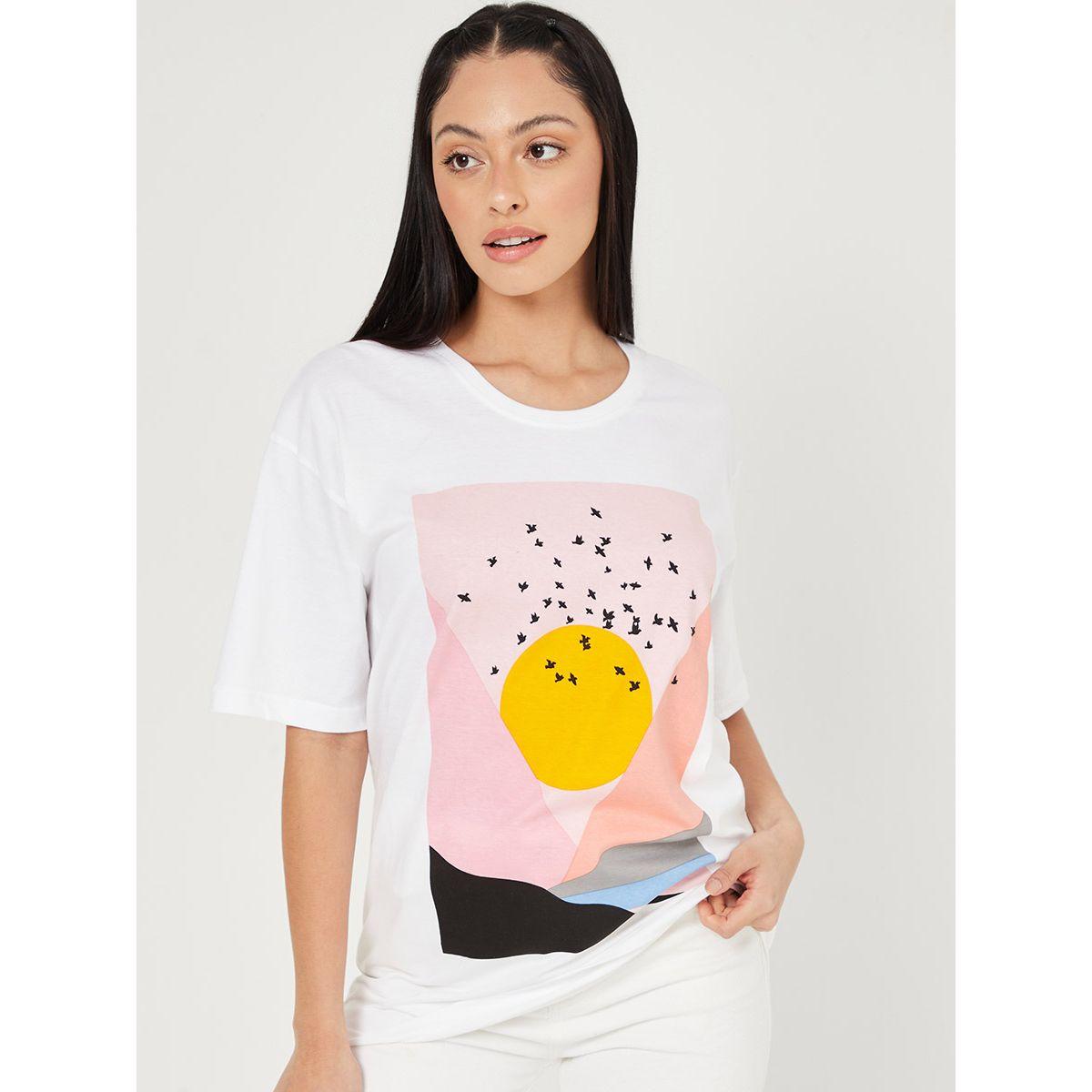 Styli Short Sleeves Landscape Graphic Print Oversized T-shirt-women-clothing-tshirts-image-1
