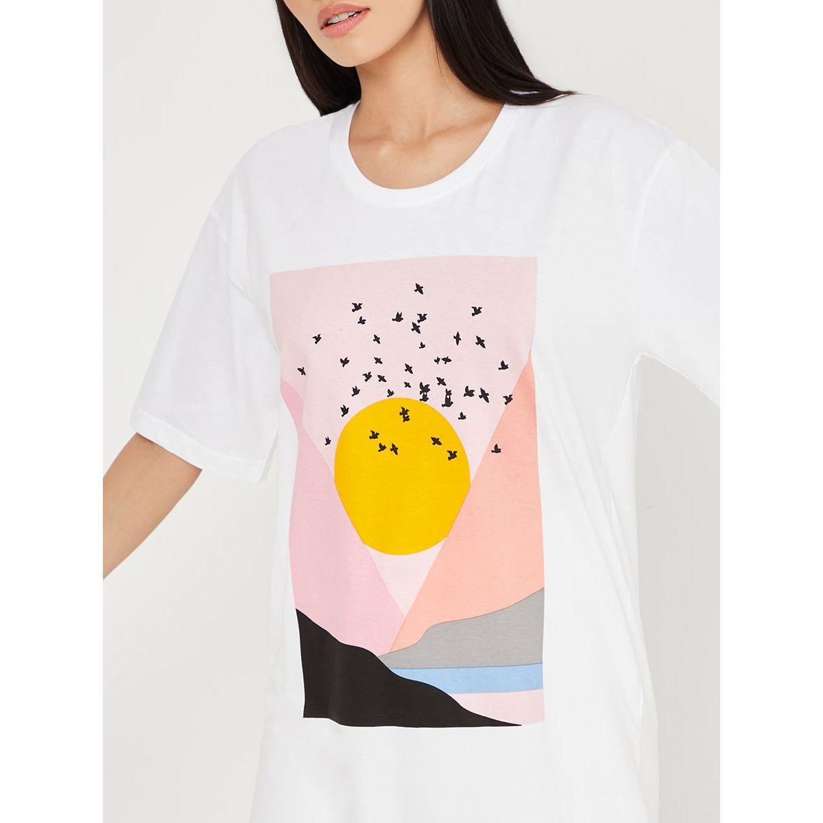 Styli Short Sleeves Landscape Graphic Print Oversized T-shirt-women-clothing-tshirts-image-4