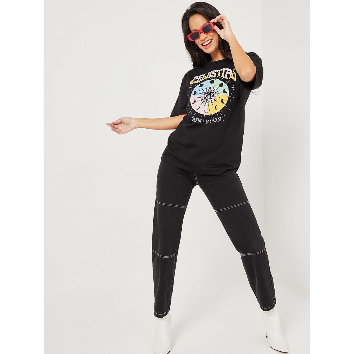 Styli Short Sleeves Celestial Graphic Print Oversized T-shirt-women-clothing-tshirts-image-2