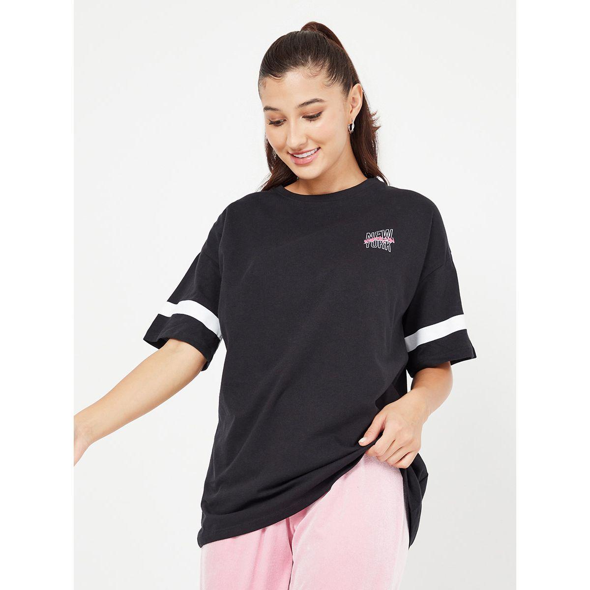 Styli Short Sleeves NY Brooklyn Slogan Print Oversized Longline T-shirt-women-clothing-tshirts-image-1