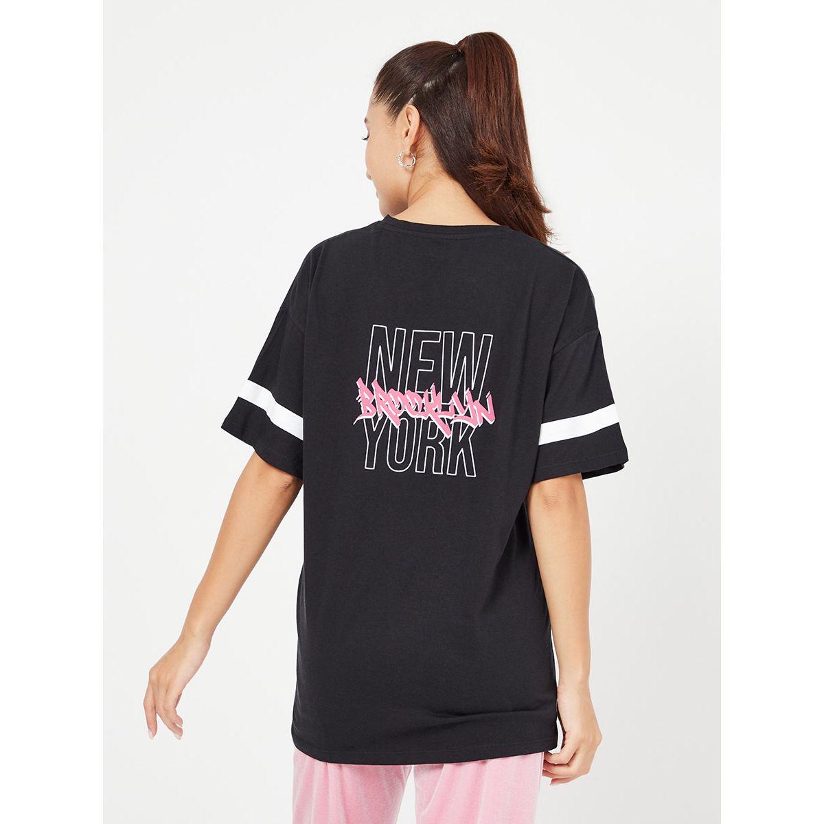 Styli Short Sleeves NY Brooklyn Slogan Print Oversized Longline T-shirt-women-clothing-tshirts-image-4