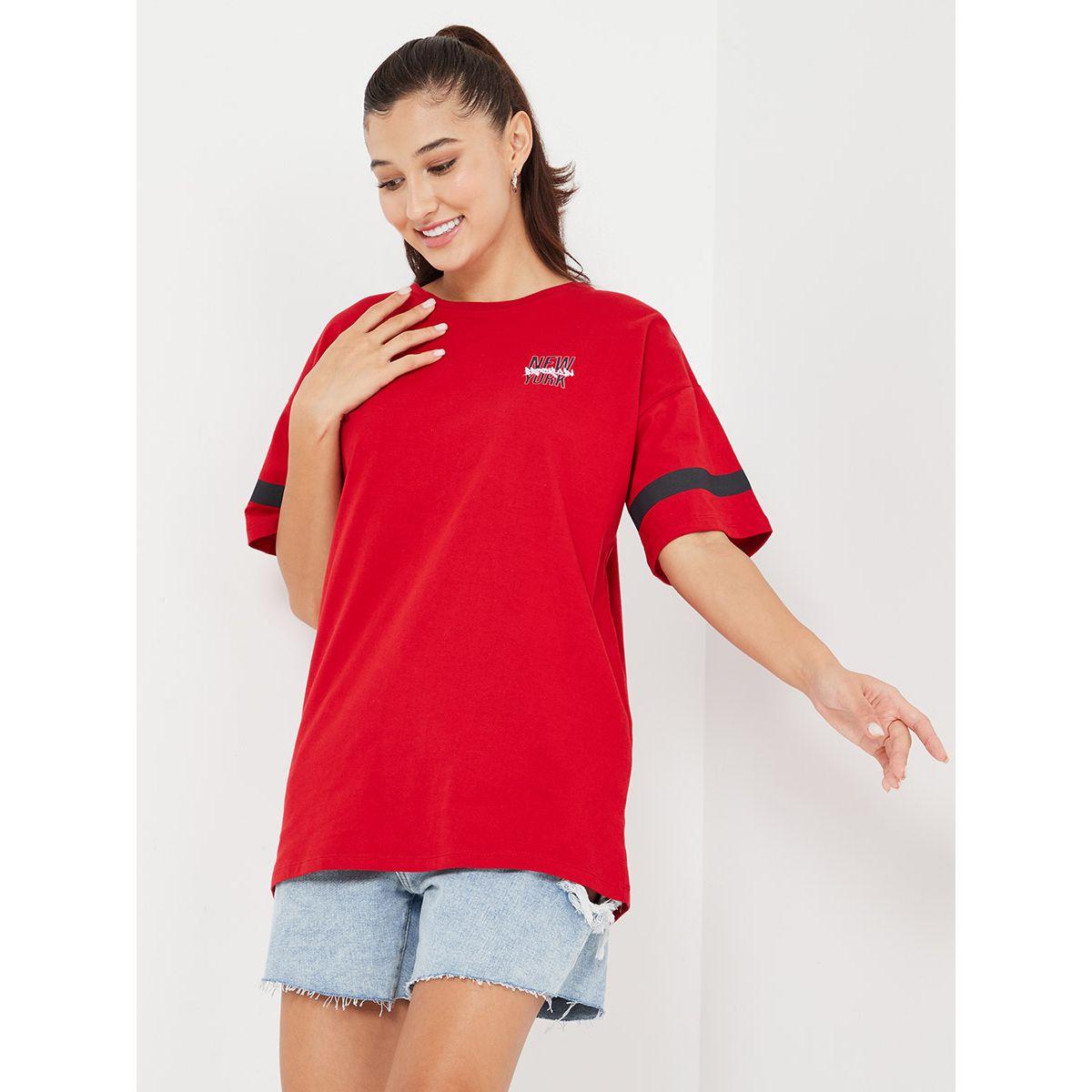 Styli Short Sleeves NY Brooklyn Slogan Print Oversized Longline T-shirt-women-clothing-tshirts-image-1