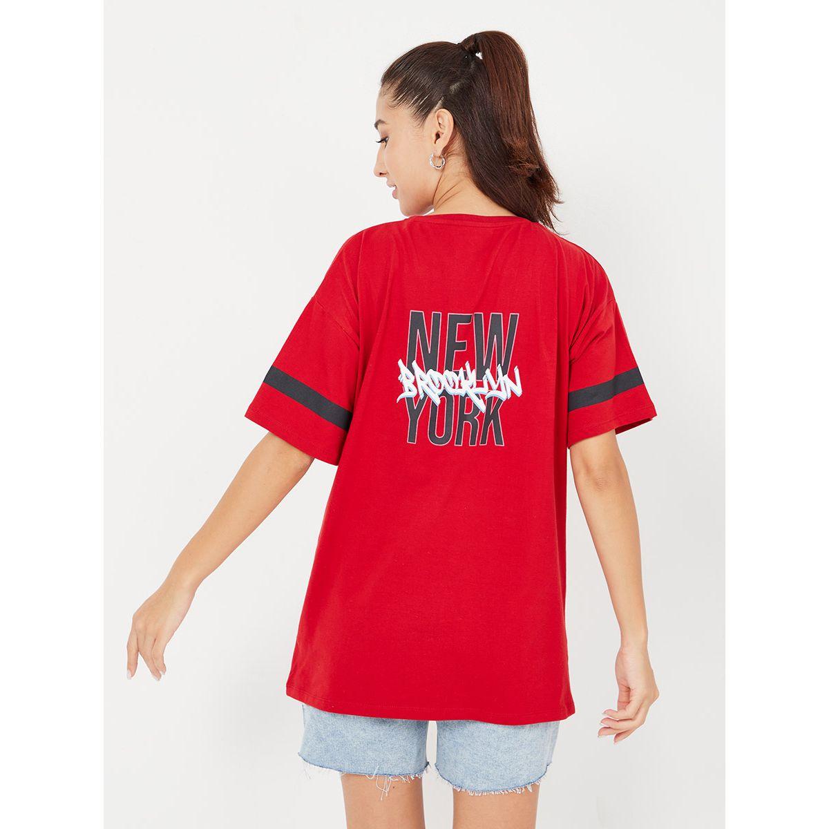 Styli Short Sleeves NY Brooklyn Slogan Print Oversized Longline T-shirt-women-clothing-tshirts-image-4