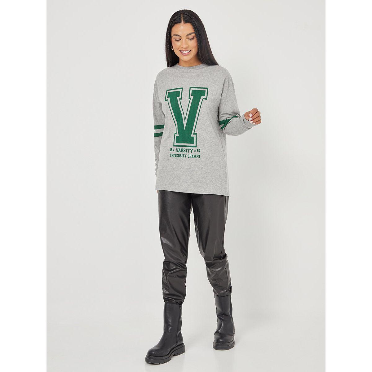 Styli Long Sleeves Varsity Print Round Neck Longline T-shirt-women-clothing-tshirts-image-2