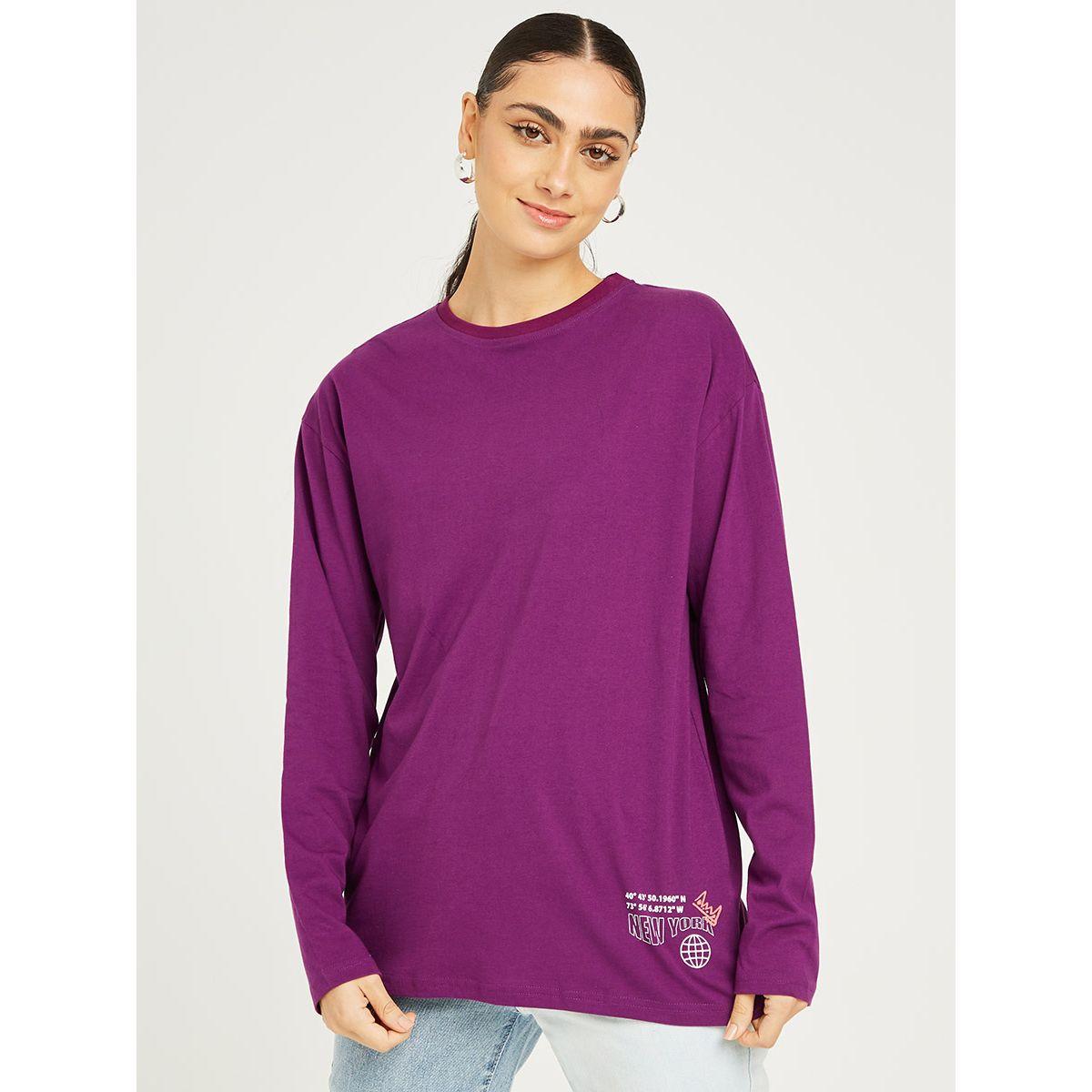Styli Long Sleeves New York Back Print Oversized Longline T-shirt-women-clothing-tshirts-image-1